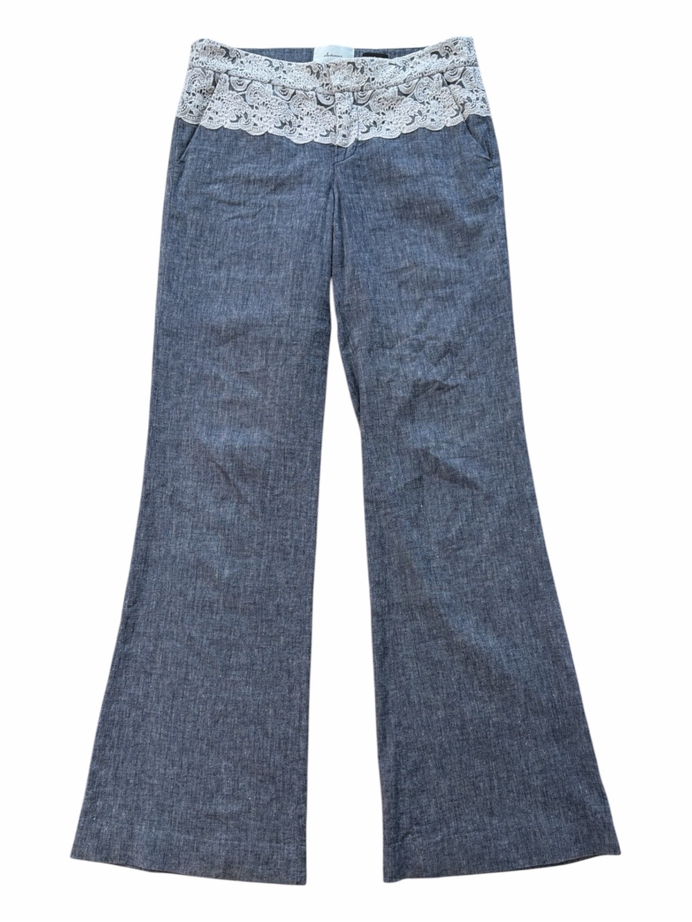 Elevenses Anthropologie Brighton Linen Blend Lace Flared Pants